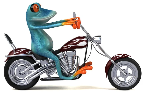 Fun Frosch Auf Motorrad Illustration — Stockfoto