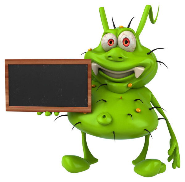 Fun 3D germ monster holding a blackboard