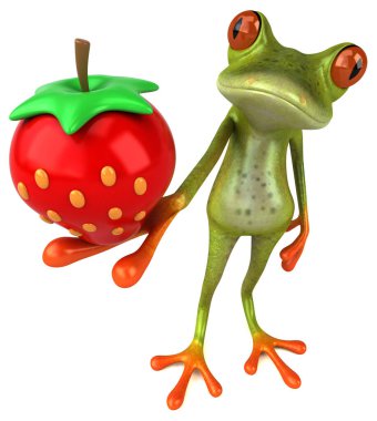 Çilekli eğlenceli kurbağa - 3D Görüntü
