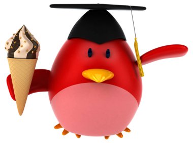 Kırmızı kuş ile dondurma - 3d çizim