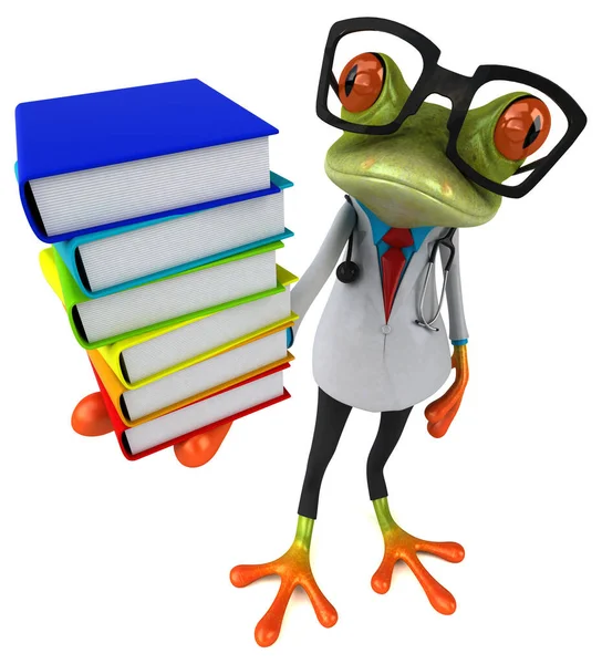 Froschdoktor Mit Büchern Illustration — Stockfoto