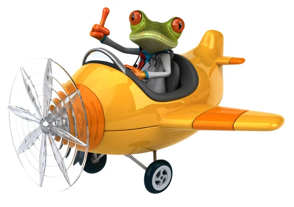 Fun Frog Plane Εικονογράφηση — Φωτογραφία Αρχείου