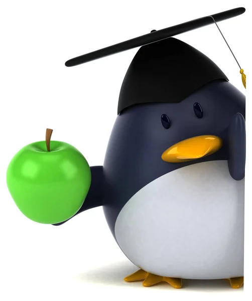 Веселий Пінгвін Яблуком Ілюстрація — стокове фото