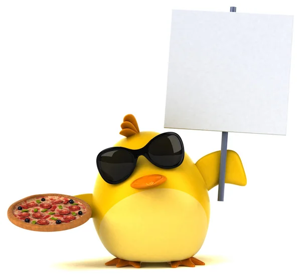 Gele Vogel Met Pizza Illustratie — Stockfoto