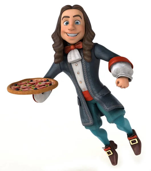 Illustration Eines Cartoon Mannes Historischen Barockkostüm Mit Pizza — Stockfoto