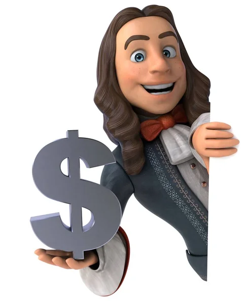 Illustration Eines Cartoon Mannes Historischem Barockkostüm Mit Dollar — Stockfoto