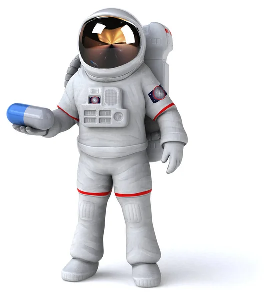 ピルと楽しい宇宙飛行士 3Dイラスト — ストック写真