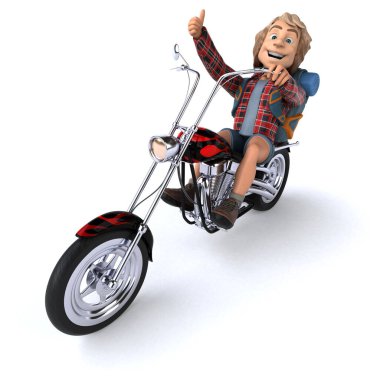Motosikletli tek başına seyahat eden bir adam - 3D İllüstrasyon