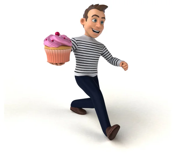 Fun Cartoon Casual Charakter Mit Cupcake — Stockfoto