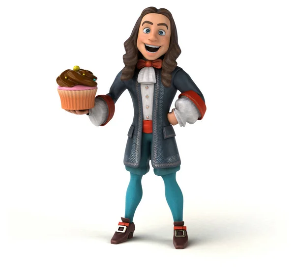 Illustrazione Uomo Dei Cartoni Animati Costume Storico Barocco Con Cupcake — Foto Stock