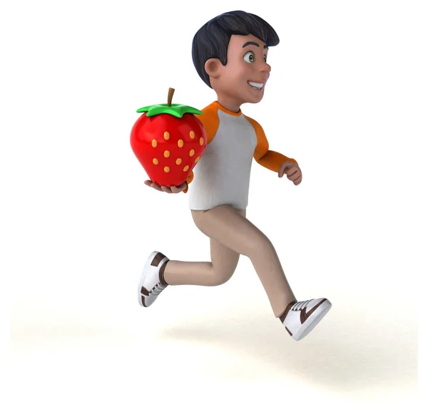 Fun Cartoon Asian Teenager Strawberry — Stock Photo, Image