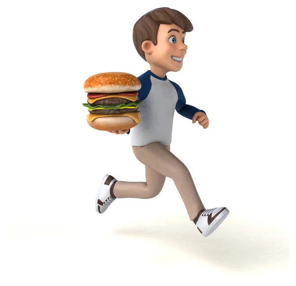 3D卡通人物娱乐青少年与汉堡包 — 图库照片