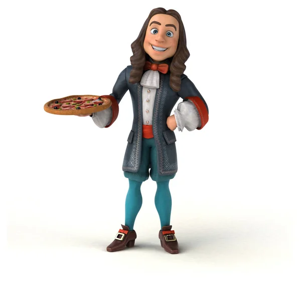 Illustration Eines Cartoon Mannes Historischen Barockkostüm Mit Pizza — Stockfoto