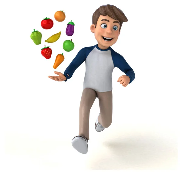 Diversión Personaje Dibujos Animados Adolescente Con Frutas — Foto de Stock