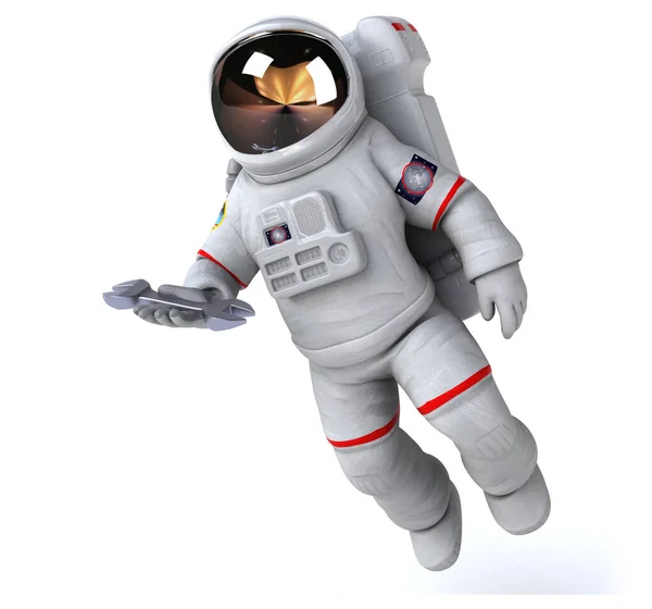 ツール付きの楽しい宇宙飛行士 3Dイラスト — ストック写真