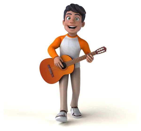 Fun Cartoon Asian Teenager Guitar — Stock Photo, Image