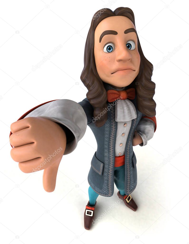 Cartoon man in historical baroque costume with thumb down
