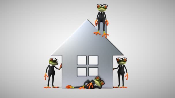 Animation Green Frogs Next House — Stock Video