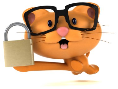 Kilitli eğlenceli kedi - 3D Görüntü