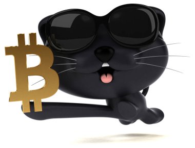 Bitcoin ile eğlenceli kedi - 3D Görüntü