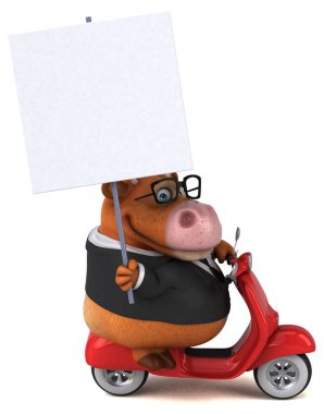 Scooter 'da eğlenceli inek - 3D Görüntü