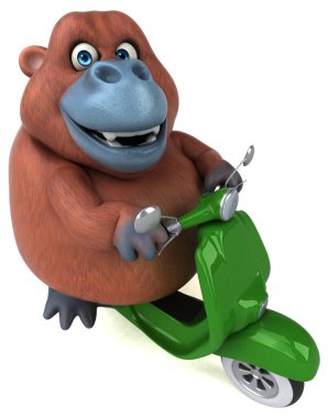 Scooter 'da eğlenceli orangutan - 3D İllüstrasyon