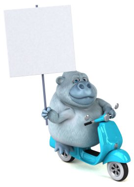 Scooterlı eğlenceli beyaz goril - 3D İllüstrasyon