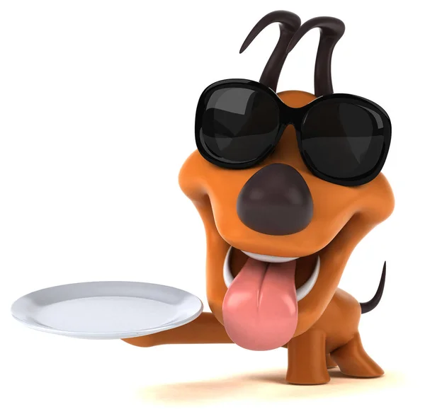 Веселая Собака Тарелкой Иллюстрация — стоковое фото