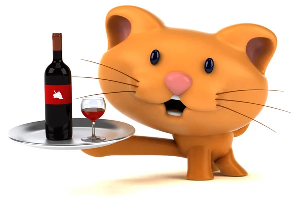 Gato Divertido Com Vinho Ilustração — Fotografia de Stock