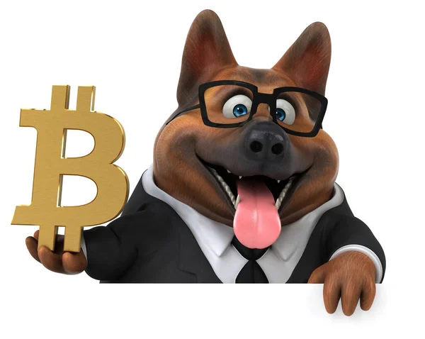Sjov Hund Med Bitcoin Illustration - Stock-foto