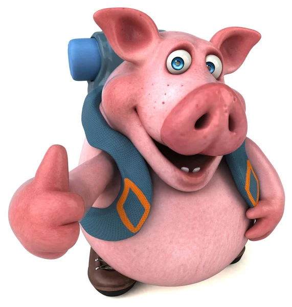 Spaßige Backpacker Schwein Cartoon Figur — Stockfoto