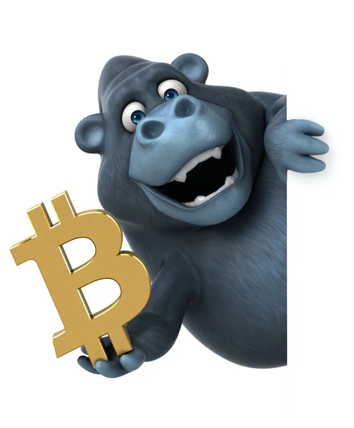 Rolig Gorilla Med Bitcoin Illustration — Stockfoto