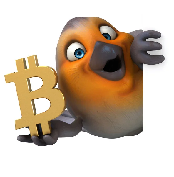 Rolig Fågel Med Bitcoin Illustration — Stockfoto