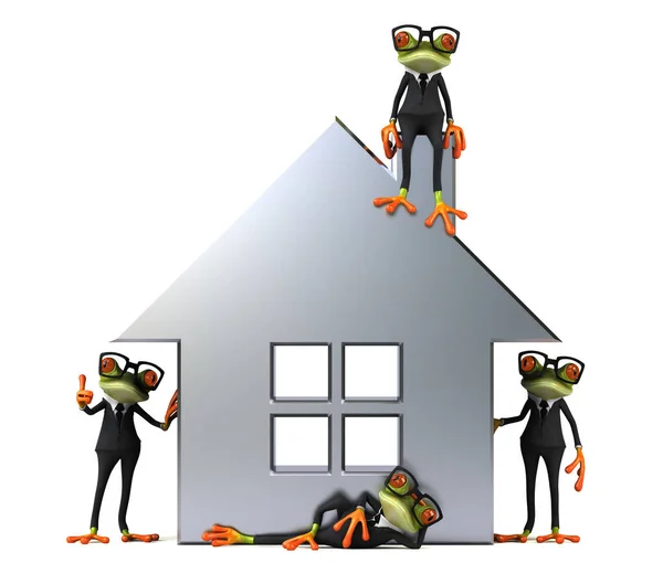 Illustration Von Grünen Fröschen Neben Einem Haus — Stockfoto