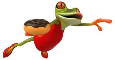 Donutlu eğlenceli kurbağa - 3D Görüntü