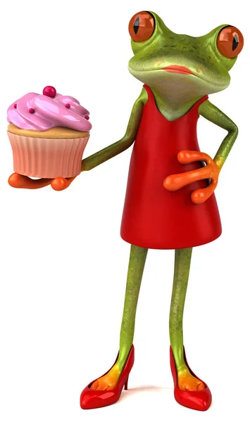 Grenouille Amusante Avec Cupcake Illustration — Photo