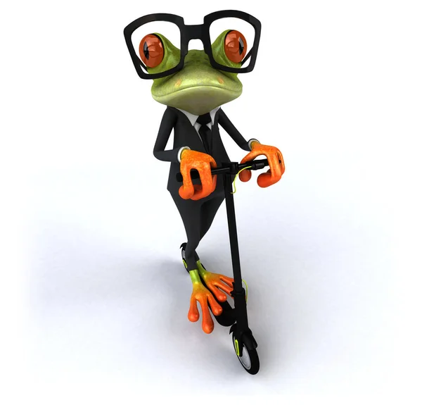 Eğlenceli Boyutlu Yeşil Çizgi Film Kurbağası Scooter — Stok fotoğraf