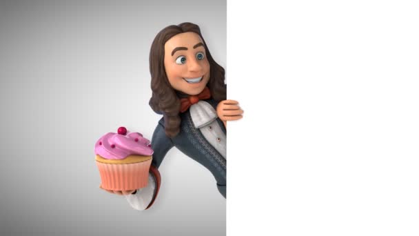 Animation Cartoon Man Historical Baroque Costume Cake — Stock Video