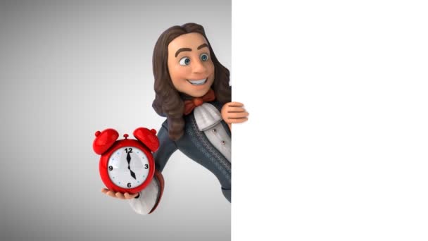 Animation Eines Zeichentrick Mannes Historischen Barockkostüm Mit Uhr — Stockvideo
