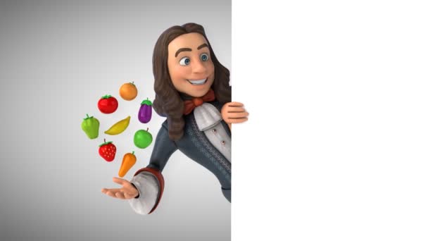 一个身穿历史巴洛克风格服装 头戴水果的卡通人物3D动画 — 图库视频影像