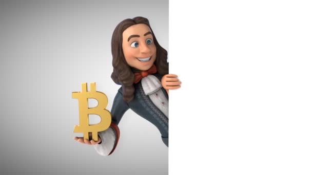 Animazione Uomo Dei Cartoni Animati Costume Barocco Storico Con Bitcoin — Video Stock