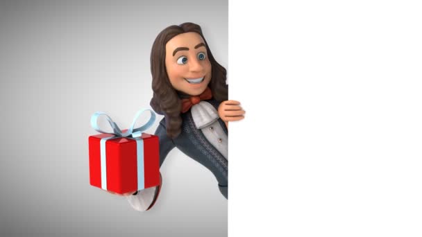 Animation Eines Cartoon Mannes Historischem Barockkostüm Mit Geschenk — Stockvideo