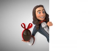 Tarihi barok kostümlü ve yumurtalı bir karikatür adamın 3D animasyonu