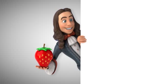 Animation Eines Cartoon Mannes Historischen Barockkostüm Mit Erdbeere — Stockvideo