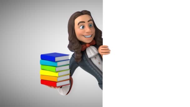 Animazione Uomo Dei Cartoni Animati Costume Storico Barocco Con Libri — Video Stock