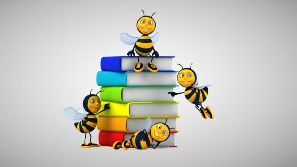 图书旁边的蜜蜂的3D图像 — 图库视频影像
