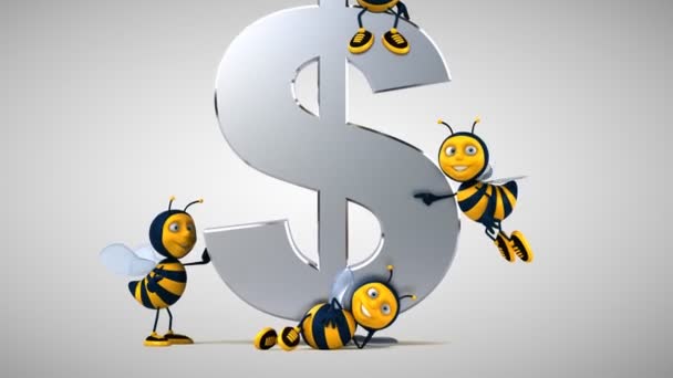 3D有趣的蜜蜂旁边的一美元 — 图库视频影像