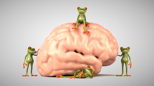 Green Frogs Next Brain — Stock Video