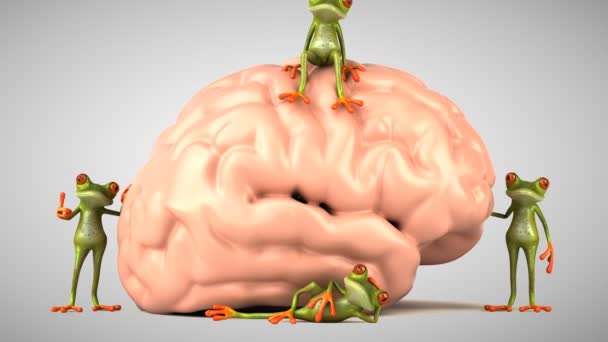 脳の横にある緑のカエルの3D — ストック動画