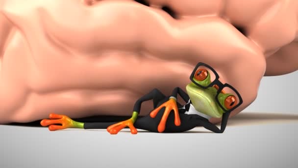 3D de grenouilles vertes à côté d'un cerveau 